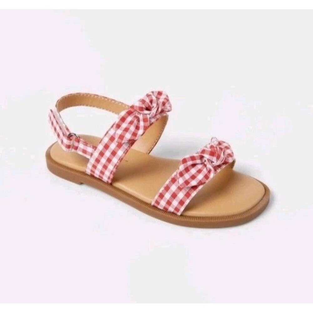Cat & Jack Lillie Gingham Kids Open Toe Stripe Sandals Buckle Red